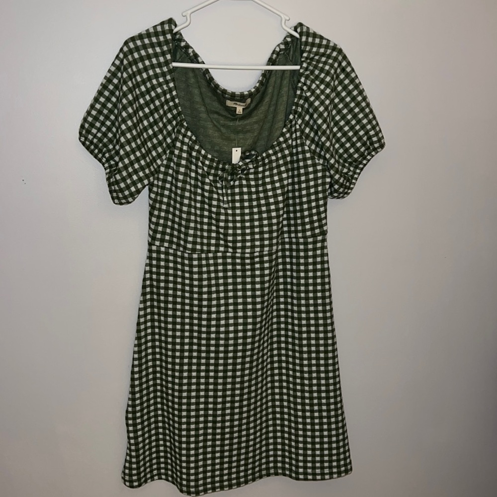 NWOT Madewell Green and White Checkered Mini Dress